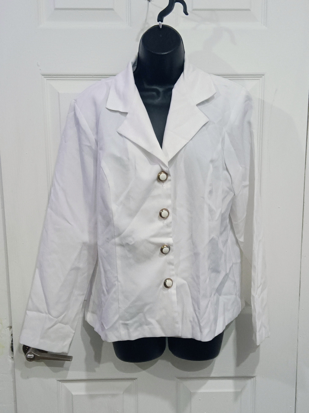 Women's White Notch-Collar Blazer with Decorative Buttons